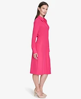 Halston Women's Long-Sleeve Collared Side-Tuck Dress