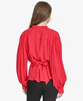 Halston Women's Tie-Waist Balloon-Sleeve Peplum Top