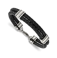 Chisel Stainless Steel Braided 2 Strand Black Braided Leather Bracelet