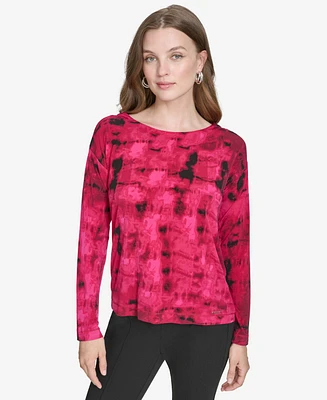 Halston Women's Printed Boat-Neck Long-Sleeve Top