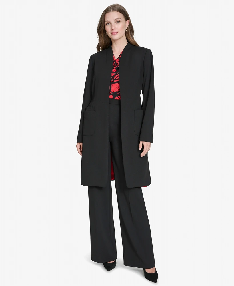 Halston Women's Collarless Open-Front Long Jacket