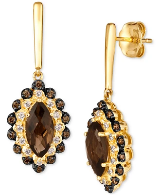 Le Vian Chocolate Quartz (1-5/8 ct. t.w.) & Diamond (3/8 ct. t.w.) Halo Drop Earrings in 14k Gold