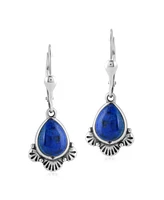 American West Jewelry Sterling Silver and Pear Shape Denim Lapis Gemstone Fan Lever Back Earrings