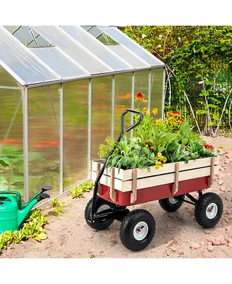 Slickblue Garden Cart with Wood Railing and Pneumatic Wheels