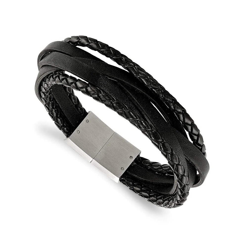 Chisel Stainless Steel Brushed Multi Strand Leather Bracelet