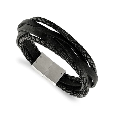 Chisel Stainless Steel Brushed Multi Strand Leather Bracelet