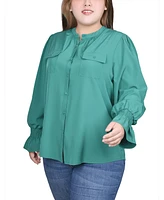 Ny Collection Plus Size Long Sleeve Mandarin Collar Blouse