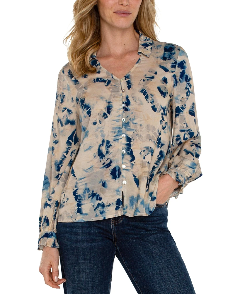 Liverpool Women's Printed Long Sleeve Button Front Blouse