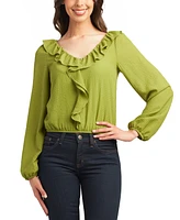 Bcx Juniors' Puckered Ruffle-Trim Long-Sleeve Blouse