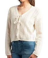 Bcx Juniors' Pointelle-Knit Double-Tie V-Neck Cardigan