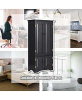 Costway Accent Storage Cabinet Adjustable Shelves Antique 2 Door Floor Cabinet Cream