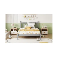 Streamdale Furniture Twin Bed with Column-Decoration Headboard, with Bed Slats, Grey