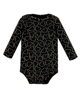 Hudson Baby Girls Cotton Long-Sleeve Bodysuits Mommy Red Black 5-Pack, 3-6 Months