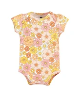Hudson Baby Girls Cotton Bodysuits, Peace Love Flowers, Newborn