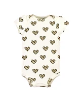 Hudson Baby Baby Girls Cotton Bodysuits, Leopard Hearts 5 Pack