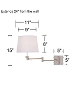 360 Lighting Vero Modern Swing Arm Wall Lamp with Usb Charging Port Brushed Nickel Plug-In Light Fixture White Drum Shade for Bedroom Bedside House Re