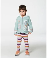 Deux par Baby Girls Jacquard Hooded Knit Cardigan Light Turquoise