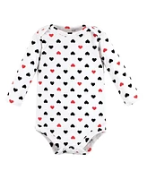 Hudson Baby Girls Cotton Long-Sleeve Bodysuits mommy red black -Pack