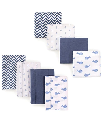 Hudson Baby Infant Boy Cotton Flannel Burp Cloths and Receiving Blankets, 8-Piece, Blue Whale, One Size