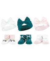 Hudson Baby Infant Girl 12Pc Headband and Socks Giftset, Teal Teal Pink