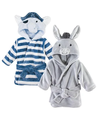 Hudson Baby Boys 2Pc Plush Animal Face Bathrobe, Pirate Elephant 0-9 Months
