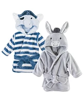 Hudson Baby Boys 2Pc Plush Animal Face Bathrobe, Pirate Elephant 0-9 Months