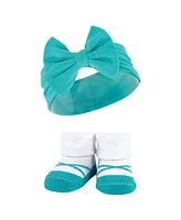 Hudson Baby Baby Girls Headband and Socks Giftset, Teal Coral, One