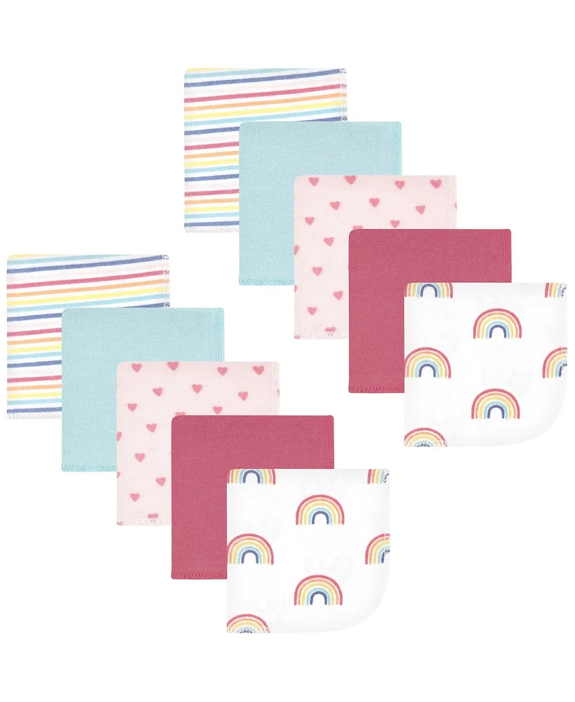 Hudson Baby Infant Girl Flannel Washcloths, Creative Rainbow 10Pk, One Size