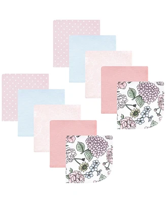 Hudson Baby Infant Girl Flannel Cotton Washcloths, Vintage Blossom Pack