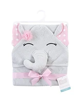 Hudson Baby Infant Girl Cotton Rich Animal Hooded Towel, White Dots Pretty Elephant, One Size