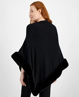 Anne Klein Women's Faux Fur Trim Poncho Cape