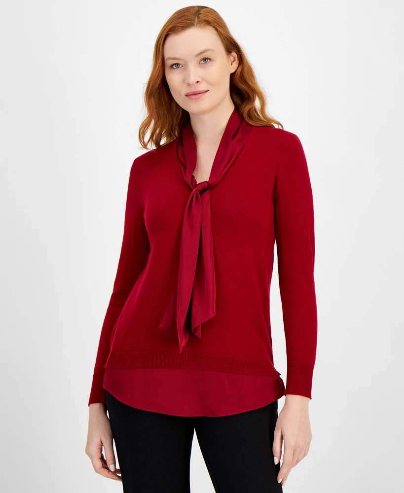 Anne Klein Women's Tie-Neck Layered-Look Top