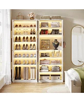 Tribesigns Tall Shoe Cabinet with Acrylic Doors and Led Lights, 8-Tier Entryway Storage Rack Adjustable Shelves Hanging Hooks for Narrow