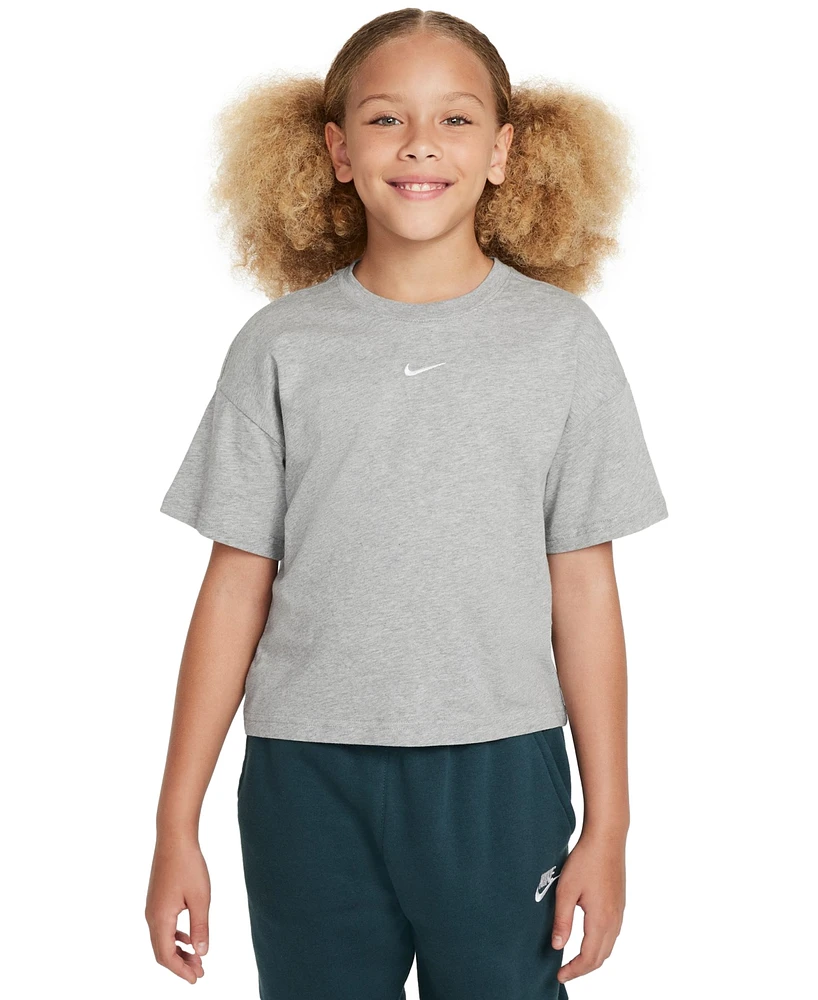 Nike Big Girls Sportswear Essential Cotton Swoosh Logo T-Shirt