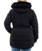 Michael Kors Plus Belted Faux-Fur-Trim Hooded Puffer Coat