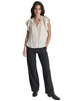 Dkny Jeans Women's Ruffle-Trim Split-Neck Top