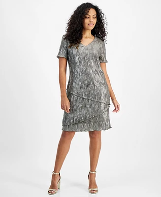 Connected Petite Tiered Short-Sleeve V-Neck Dress