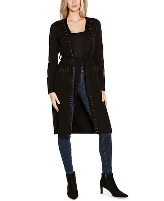 Belldini Black Label Women's Rhinestone-Trim Belted Duster Cardigan Zip Up sweater