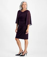 Connected Petite Cowlneck Cape-Sleeve Sheath Dress