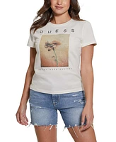 Guess Women's Cotton Diamante Graphic Crewneck Tee