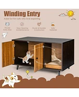 Slickblue Cat Litter Box Enclosure with Divider and Double Doors