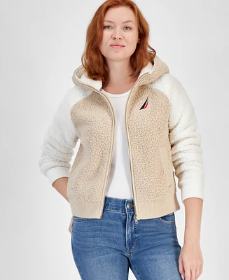 Nautica Jeans Women's Colorblocked Zip-Up Sherpa Jacket