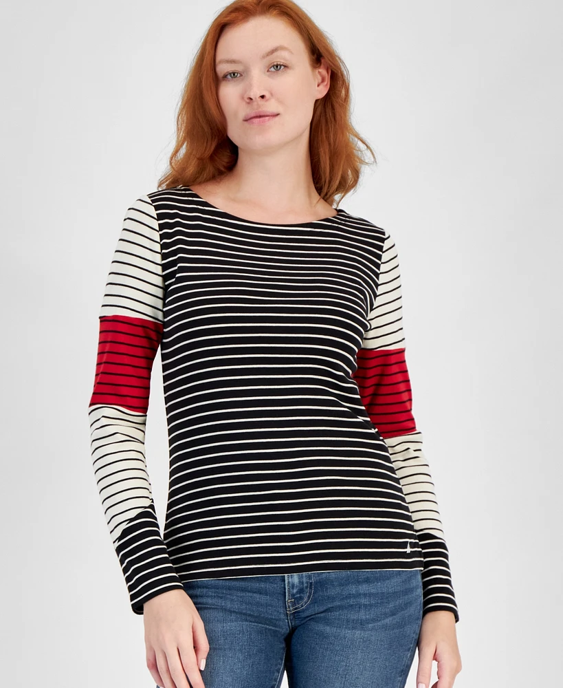 Nautica Jeans Women's Striped Colorblocked Boat-Neck Top