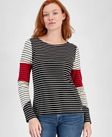 Nautica Jeans Women's Striped Colorblocked Boat-Neck Top