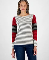 Nautica Jeans Women's Striped Colorblocked Boat-Neck Top