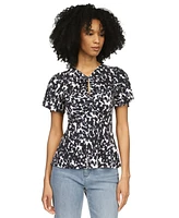 Michael Kors Women's Printed Flutter-Sleeve Keyhole Top