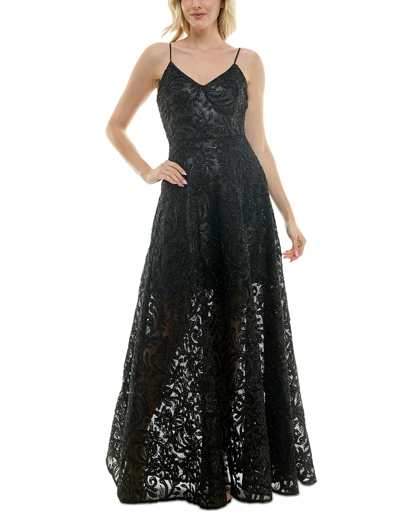 Taylor Women's V-Neck Sleeveless Embellished Lace Gown