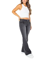 Juniors' Double Button Low Rise Flare Jean