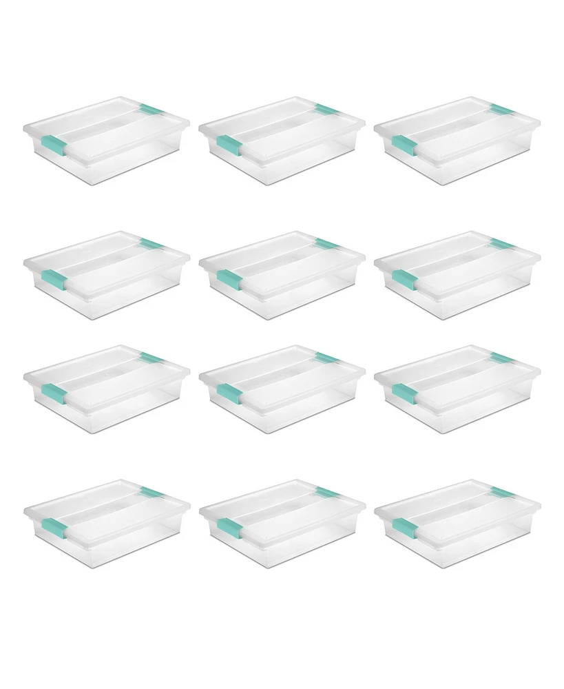 Sterilite 5.7 Qt Large Plastic Stackable Storage Bin w/Clear Latch Lid (12 Pack)