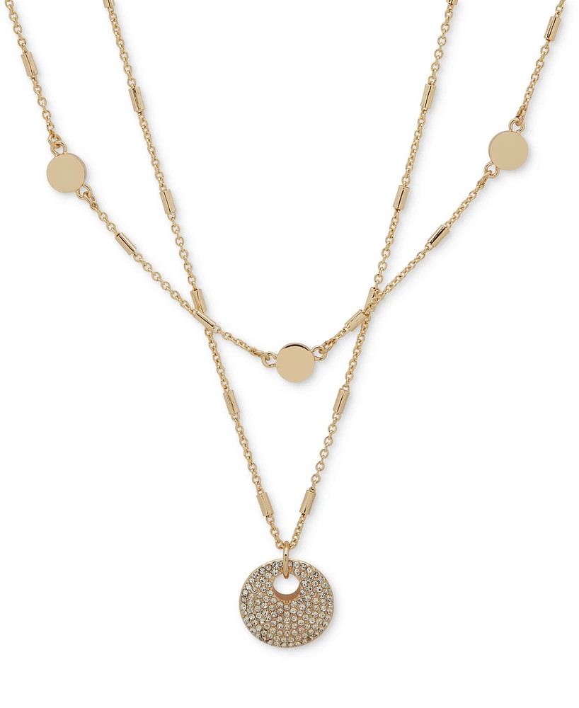 Dkny Gold-Tone Pave Disc Layered Pendant Necklace, 16" + 3" extender